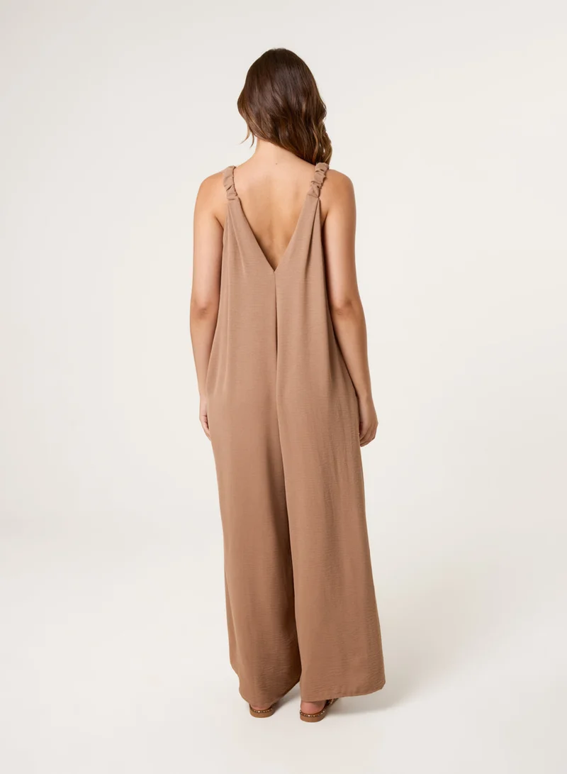 Blue Vanilla  Wide Leg Side Pocket Double V Jumpsuit for Women | Best Price UAE